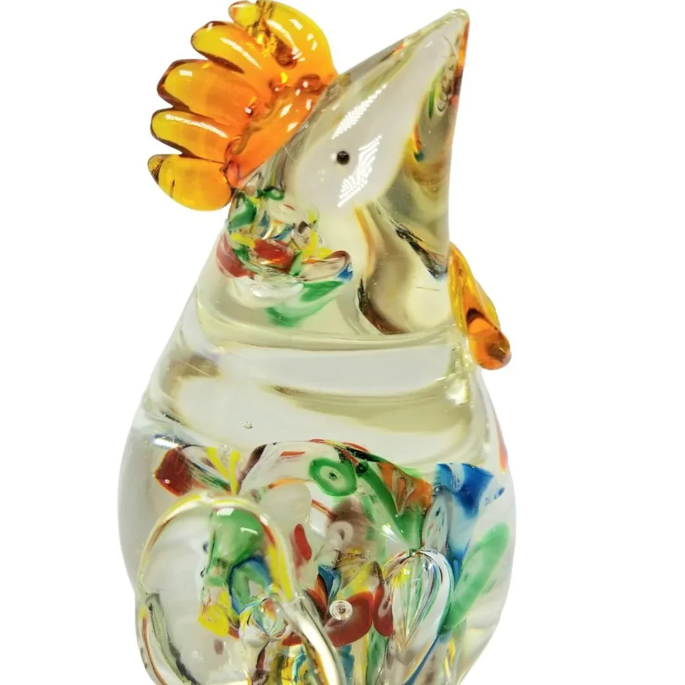 Colorful Murano Italy Blown Art Glass Rooster Paperweight Anamorphic  Figurine - Picture 11 of 12